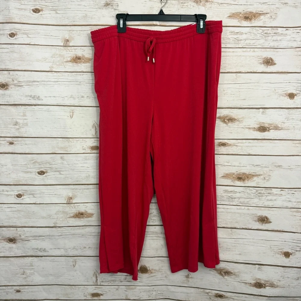Susan Graver Weekend Red Pull On Drawstring Wide Leg Pants - Picture 1 of 8